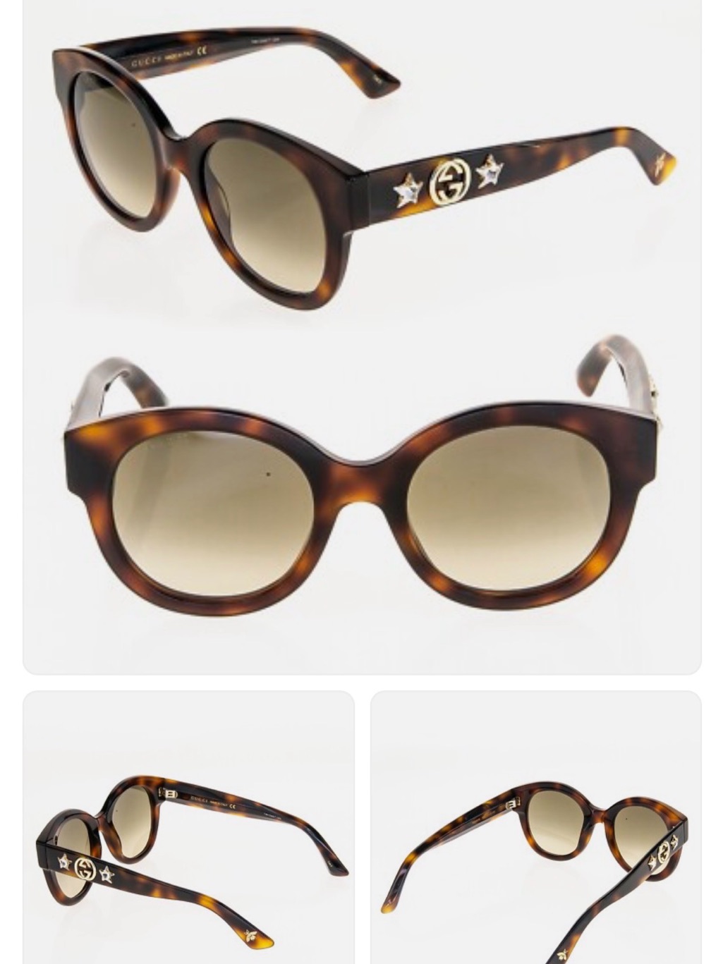 Gucci Tortoise Shell Acetate Frame Round Gg Sunglasses Gg0207s